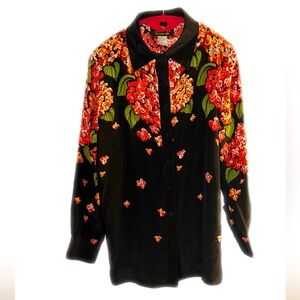 Bob Mackie wearable art 100 % Silk button down shirt!